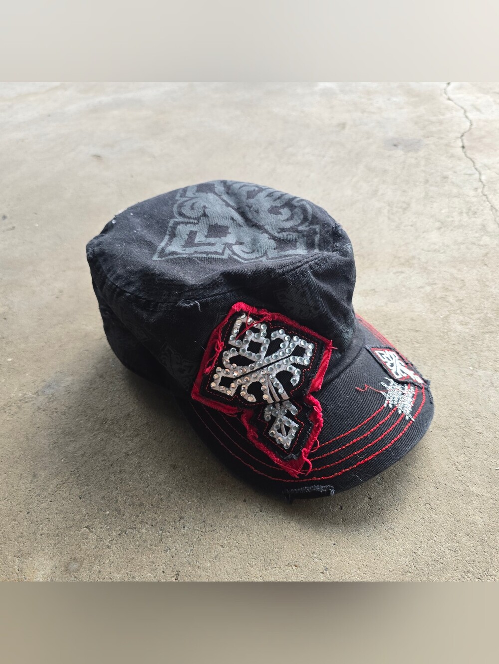 Vtg Y2k Cross Bling Grunge Cyber Cap